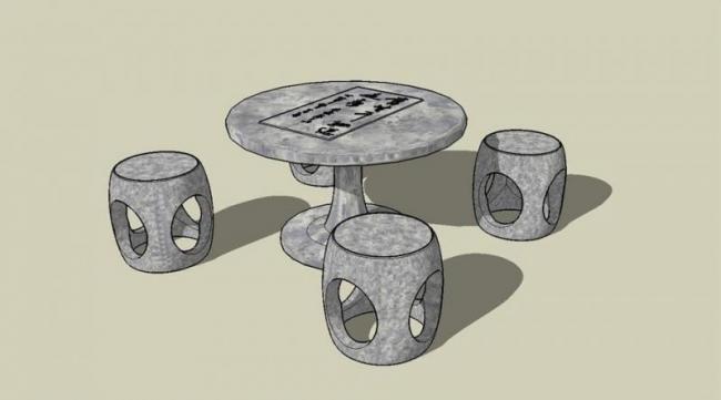 Sketchup素材模型|石桌石凳古建模型素材组件，中式风格