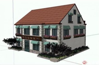 Sketchup商业模型|多层餐厅坡屋顶农家宴饭店，古典风格-BIM建筑网