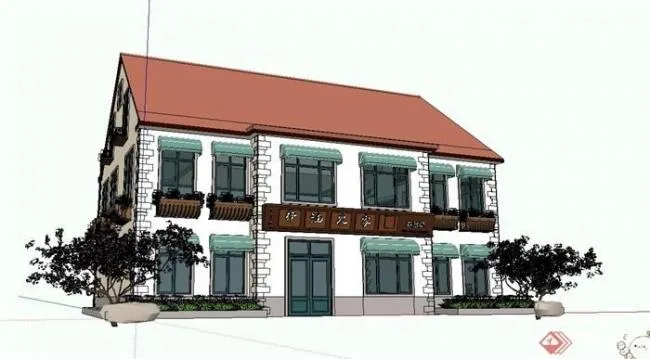 Sketchup商业模型|多层餐厅坡屋顶农家宴饭店，古典风格