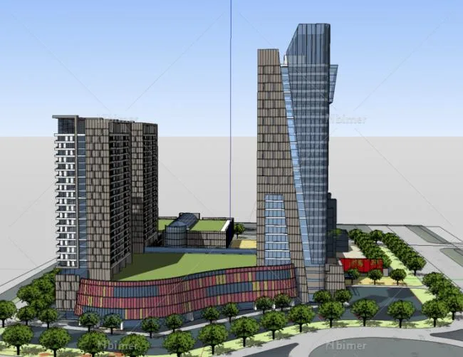 Sketchup综合体模型|多高层混合商业综合楼综合体，现代风格