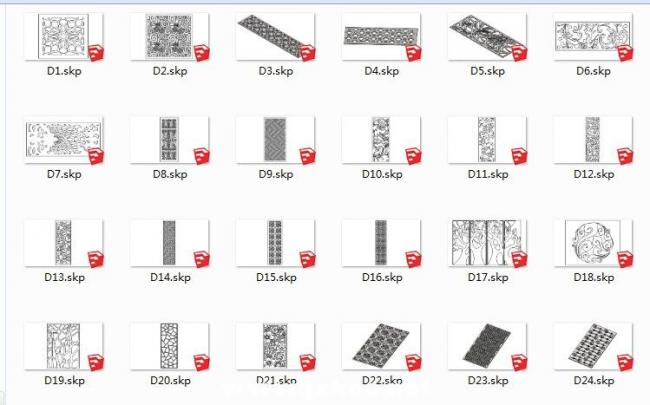Sketchup素材模型|镂空雕花窗模型组件素材