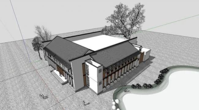 Sketchup文化模型|多层活动中心，文化建筑，现代风格