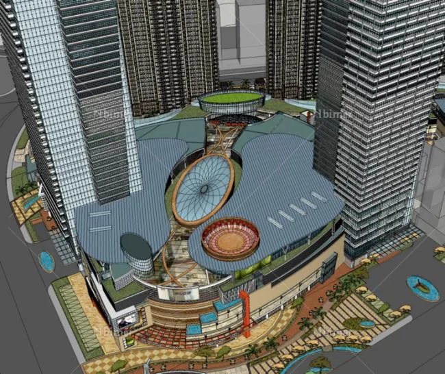 Sketchup综合体模型|多高层综合体，商业街步行街，商业中心，现代风格