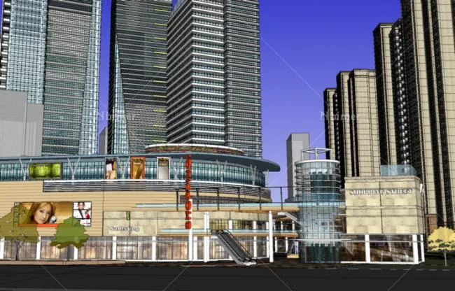 Sketchup综合体模型|多高层综合体，商业街步行街，商业中心，现代风格