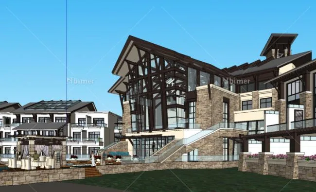 Sketchup酒店模型|凯宾斯基，山地酒店，台地，东南亚风格