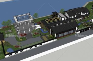 Sketchup商业模型|多层会所养生园，现代中式风格-BIM建筑网