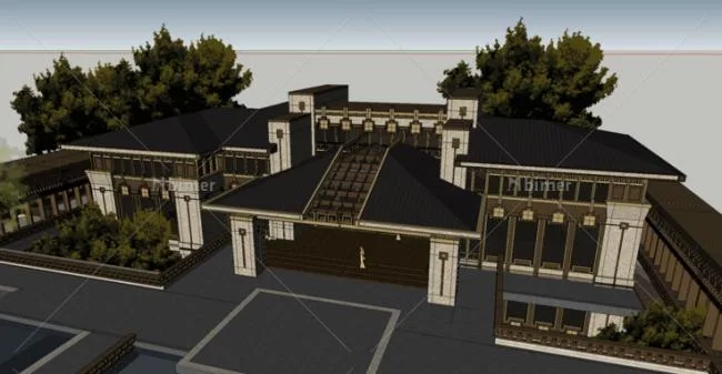 Sketchup商业模型|多层会所，现代中式风格