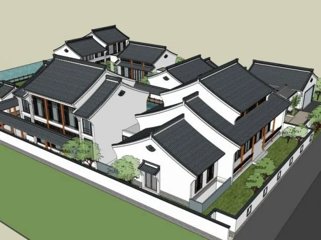 Sketchup商业模型|多层会所，现代中式风格