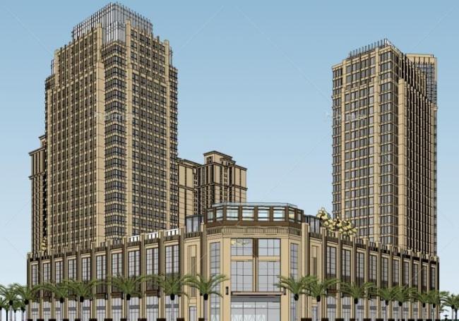 Sketchup综合体模型|多高层商住综合体，ArtDeco风格