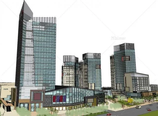 Sketchup综合体模型|多高层城市综合体，现代风格