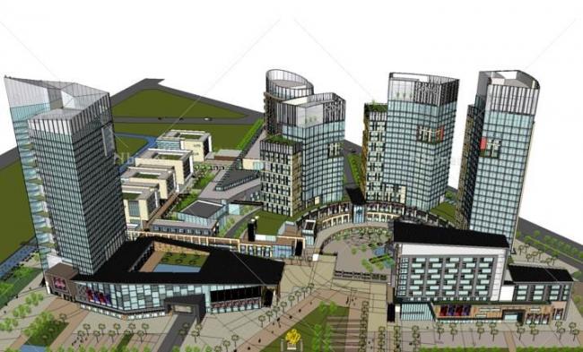 Sketchup综合体模型|多高层城市综合体，现代风格
