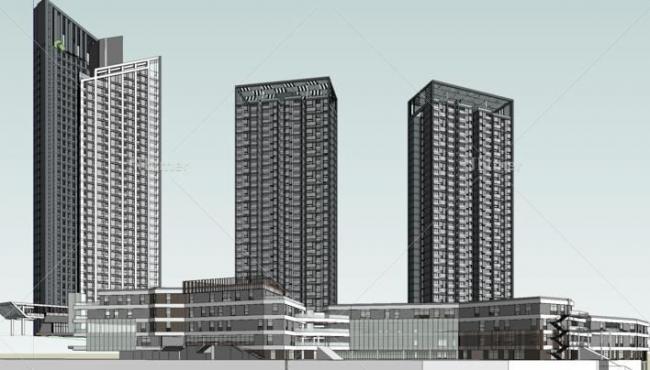 Sketchup酒店模型|高层酒店公寓楼，现代风格