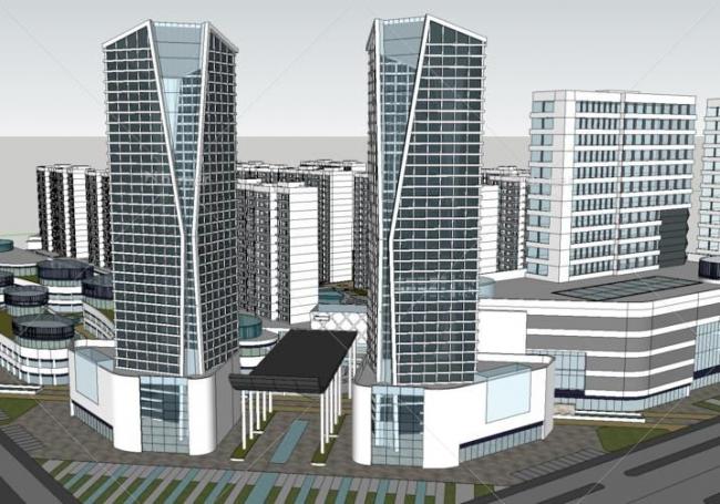 Sketchup综合体模型|多高层城市综合体，现代风格，多层高层混合
