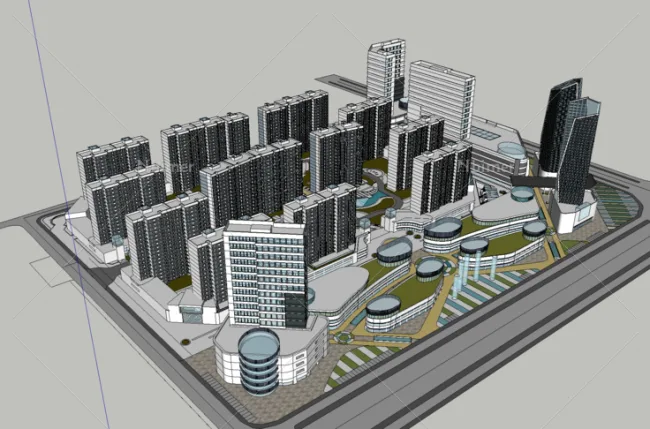 Sketchup综合体模型|多高层城市综合体，现代风格，多层高层混合