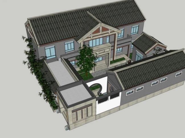 Sketchup住宅模型|四合院，东方新古典