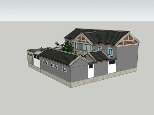 Sketchup住宅模型|四合院，东方新古典
