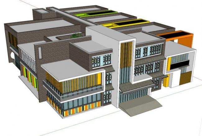Sketchup学校模型|多层幼儿园学校，校园教育建筑，现代风格