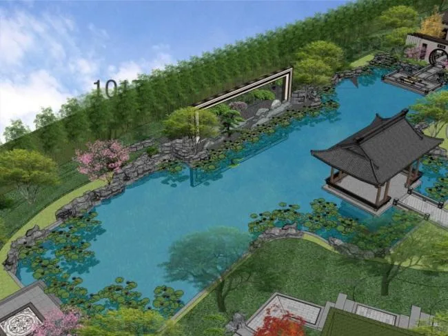 Sketchup景观模型|商业景观，庭院花园，中式风格