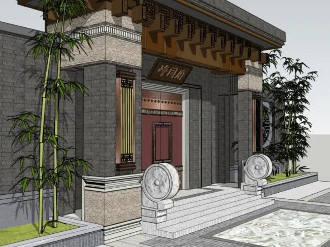 Sketchup小品模型|门头，中式风格，小品，大门
