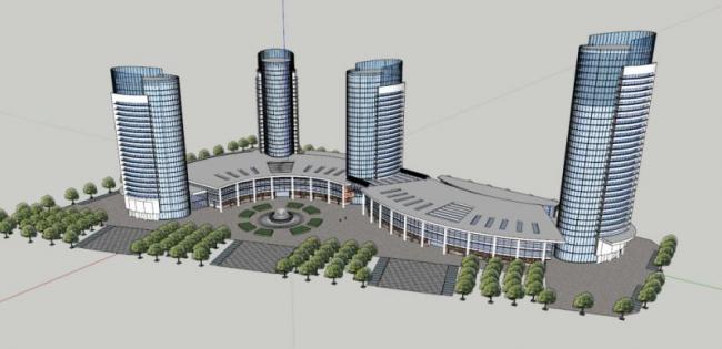 Sketchup综合体模型|酒店办公楼会议中心综合体，超高层，现代风格