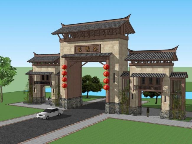 Sketchup小品模型|城门，中式风格，小品