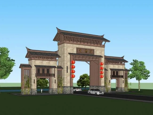 Sketchup小品模型|城门，中式风格，小品