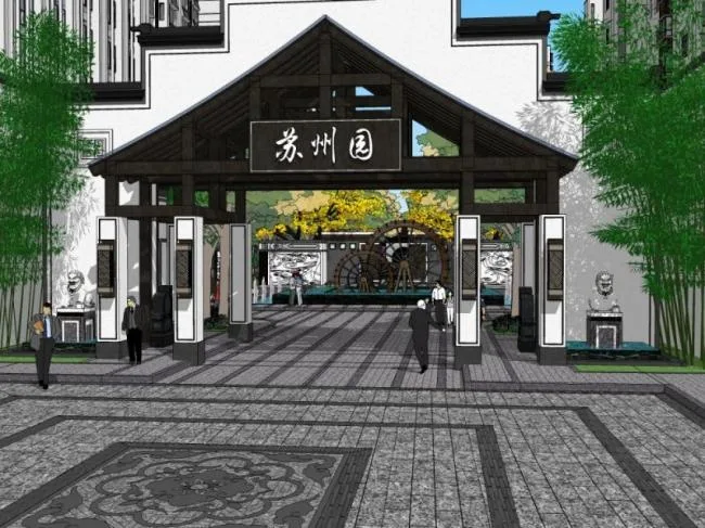 Sketchup景观模型|住宅景观，中式风格