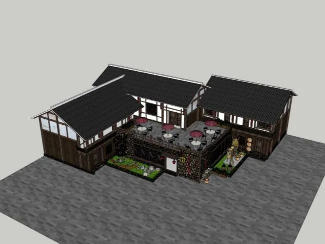 Sketchup商业模型|游客中心，中式风格