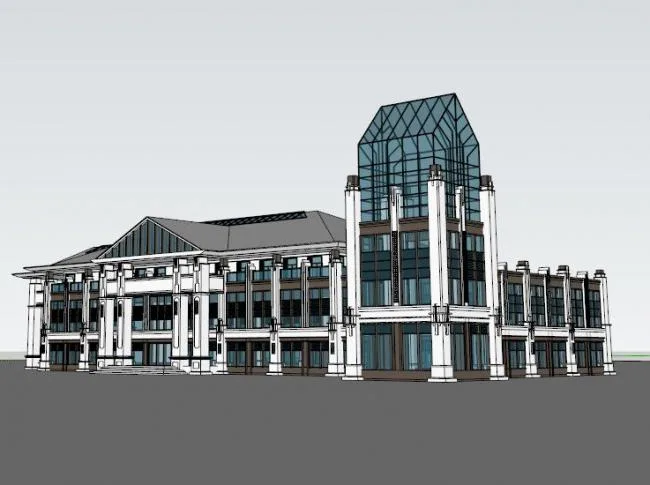 Sketchup商业模型|多层商业会所，现代风格，三层玻璃结构