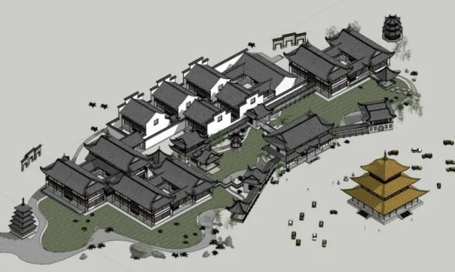 Sketchup古建筑模型|多层南方民居，古建筑群，中式风格