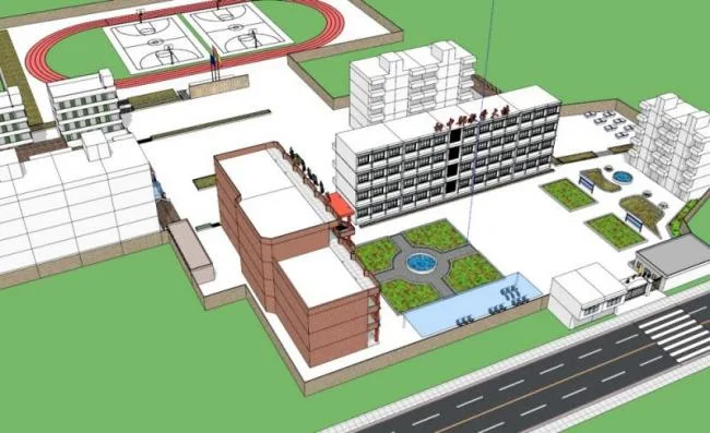 Sketchup学校模型|多层小学中学幼儿园，校园教育建筑，现代风格