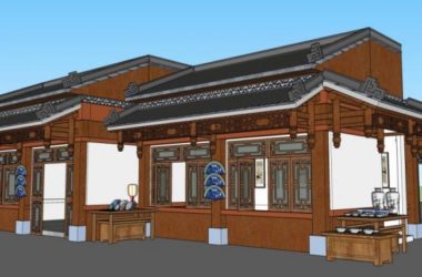Sketchup商业模型|低层商业街，中式风格-BIM建筑网