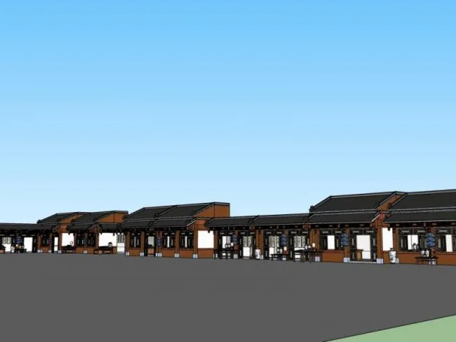 Sketchup商业模型|低层商业街，中式风格