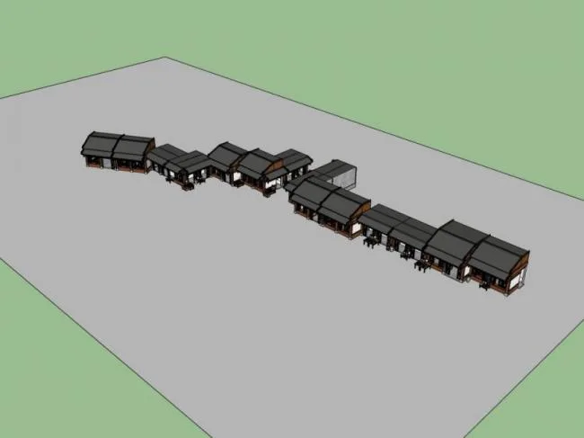 Sketchup商业模型|低层商业街，中式风格