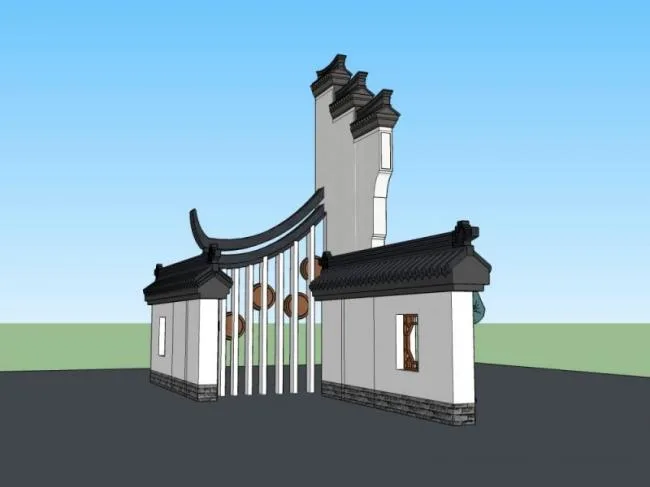 Sketchup小品模型|入口，中式风格，小品