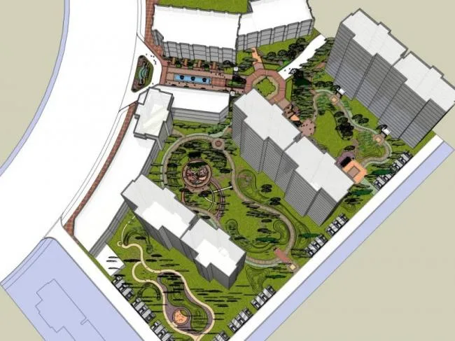 Sketchup景观模型|住宅景观，小区景观，古典风格
