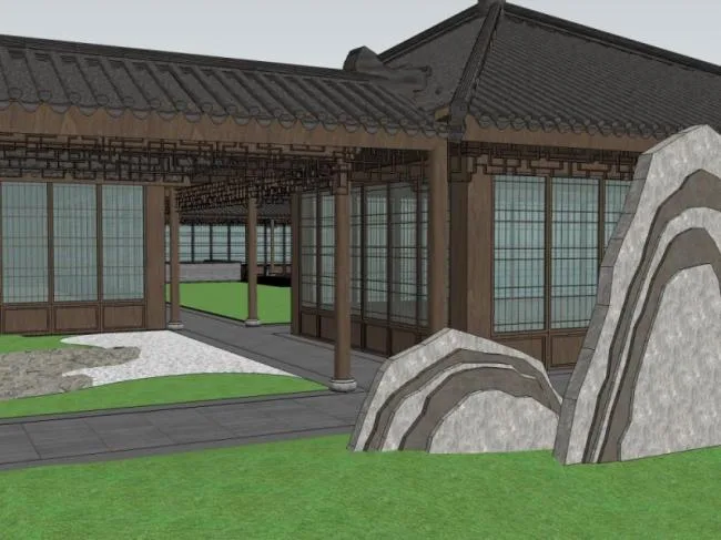 Sketchup景观模型|四合院景观，中式风格