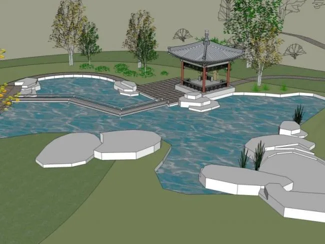 Sketchup景观模型|中式园林，园林景观，中式风格