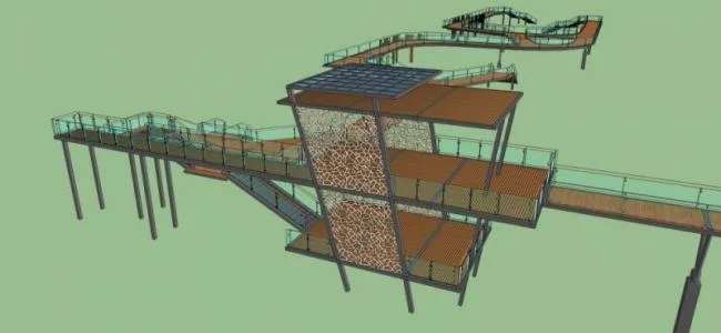 Sketchup景观模型|滨水廊道景观，现代风格