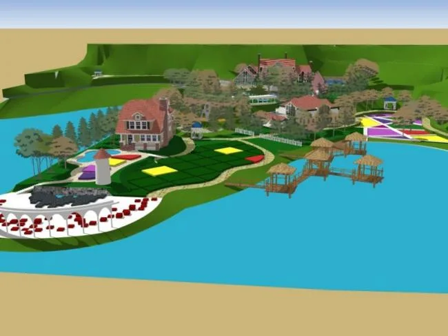 Sketchup景观模型|滨水景观，现代风格