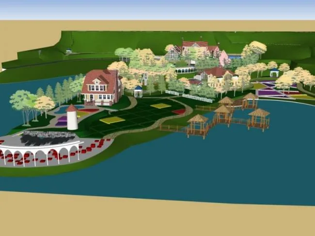 Sketchup景观模型|滨水景观，现代风格