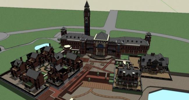 Sketchup学校模型|多层小学学校，校园教育建筑，英式风格，古典风格