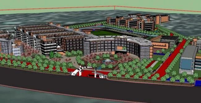 Sketchup学校模型|多层小学学校整体规划，校园教育建筑，现代风格