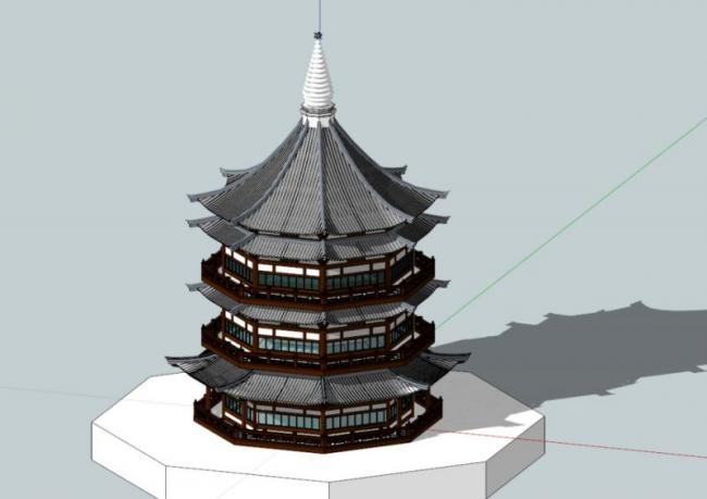 Sketchup古建筑模型|多层八角阁，古建，中式风格
