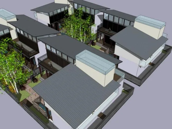 Sketchup住宅模型|四合院，现代中式风格