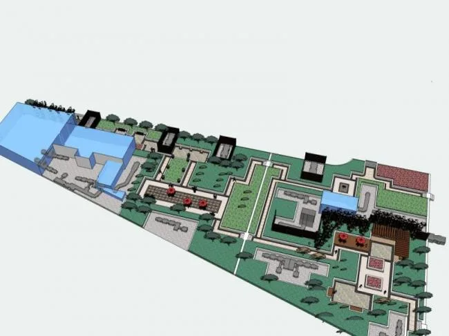 Sketchup景观模型|屋顶花园景观，现代风格