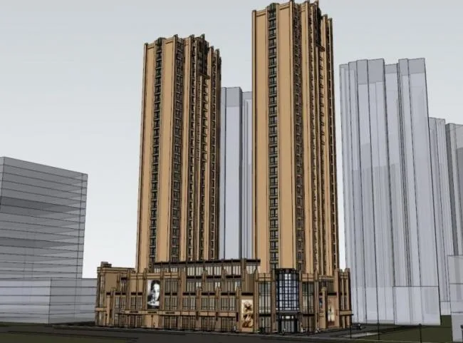 Sketchup住宅模型|高层住宅楼，底层商业，居住建筑，古典风格