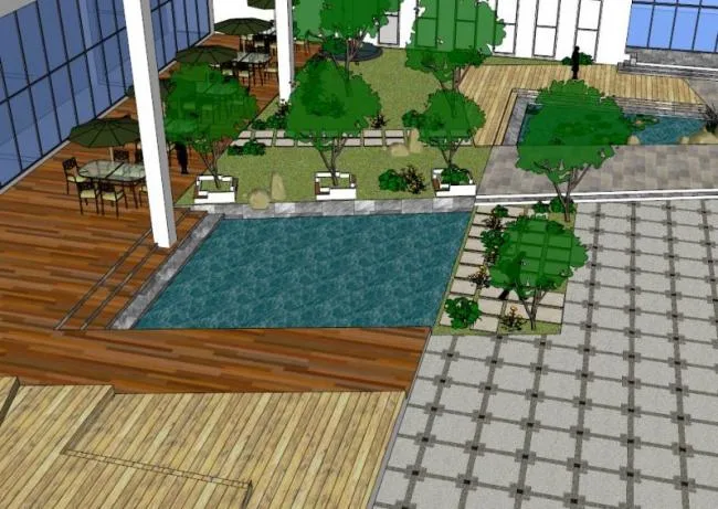 Sketchup景观模型|办公楼景观，现代风格