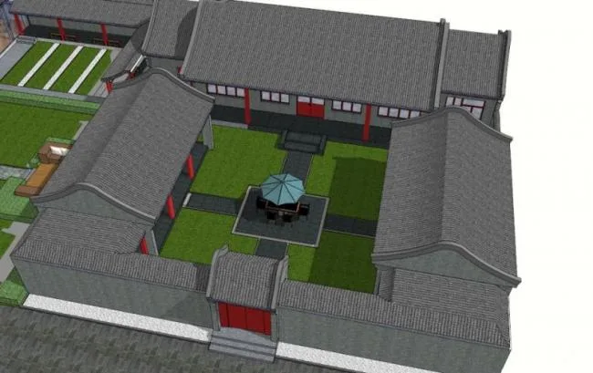 Sketchup住宅模型|多层四合院，带内院，居住建筑，中式风格