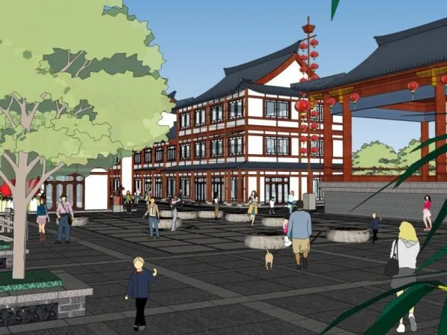 Sketchup商业模型|多层商业街，现代中式风格